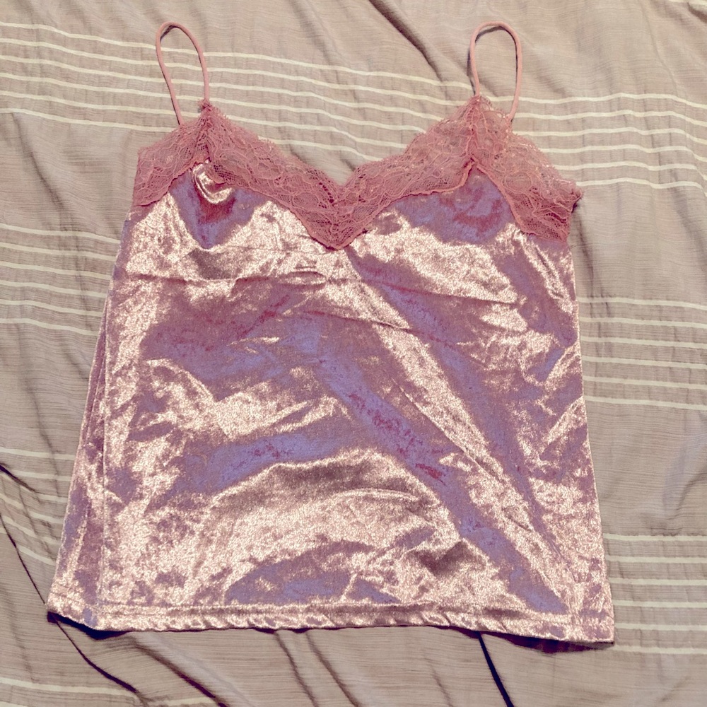 Pink velvet spaghetti strap